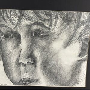 Expressive Charcoal Portrait Drawing - Black and Gray